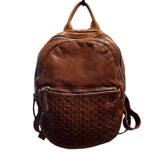 Vilenca Holland Genuine Leather Woven Backpack Cognac Brown main image 7